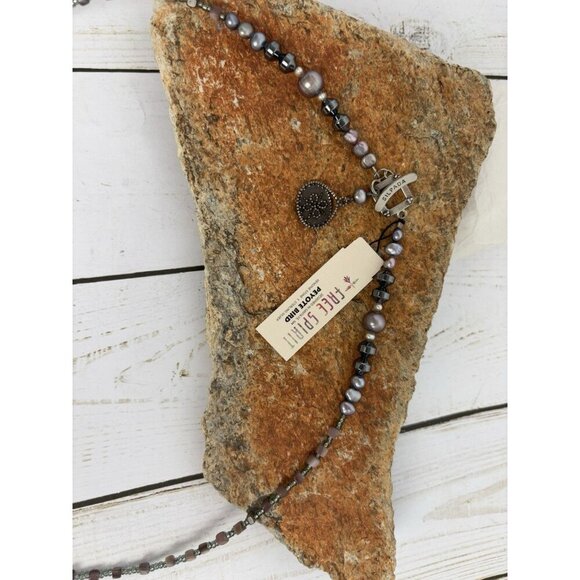 Peyote Bird Pearl Lipidolite Hematite Sterling Silver Beaded Necklace 34” J033 - Picture 6 of 7